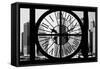 Giant Clock Window - View on the New York City - Financial District B&W-Philippe Hugonnard-Framed Stretched Canvas