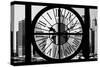 Giant Clock Window - View on the New York City - Financial District B&W-Philippe Hugonnard-Stretched Canvas