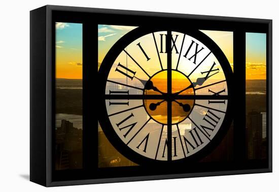 Giant Clock Window - View on the New York City - Hudson River Sunset II-Philippe Hugonnard-Framed Stretched Canvas