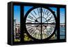 Giant Clock Window - View on the New York City - Manhattan Bridge-Philippe Hugonnard-Framed Stretched Canvas