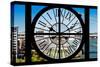 Giant Clock Window - View on the New York City - Manhattan Bridge-Philippe Hugonnard-Stretched Canvas