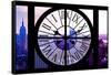 Giant Clock Window - View on the New York City - Purple Sunset-Philippe Hugonnard-Framed Stretched Canvas