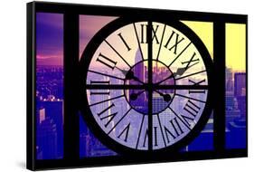 Giant Clock Window - View on the New York City - Setting Sun-Philippe Hugonnard-Framed Stretched Canvas