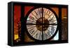 Giant Clock Window - View on the New York City - Times Square by Night-Philippe Hugonnard-Framed Stretched Canvas