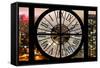 Giant Clock Window - View on the New York City with Foggy Night-Philippe Hugonnard-Framed Stretched Canvas