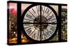 Giant Clock Window - View on the New York City with Foggy Night-Philippe Hugonnard-Stretched Canvas