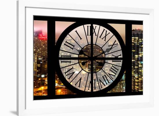 Giant Clock Window - View on the New York City with Foggy Night-Philippe Hugonnard-Framed Photographic Print