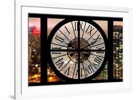 Giant Clock Window - View on the New York City with Foggy Night-Philippe Hugonnard-Framed Photographic Print