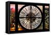 Giant Clock Window - View on the New York City with Foggy Night-Philippe Hugonnard-Framed Stretched Canvas