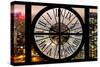 Giant Clock Window - View on the New York City with Foggy Night-Philippe Hugonnard-Stretched Canvas