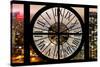 Giant Clock Window - View on the New York City with Foggy Night-Philippe Hugonnard-Stretched Canvas