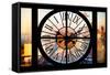 Giant Clock Window - View on the New York in Winter at Sunset-Philippe Hugonnard-Framed Stretched Canvas