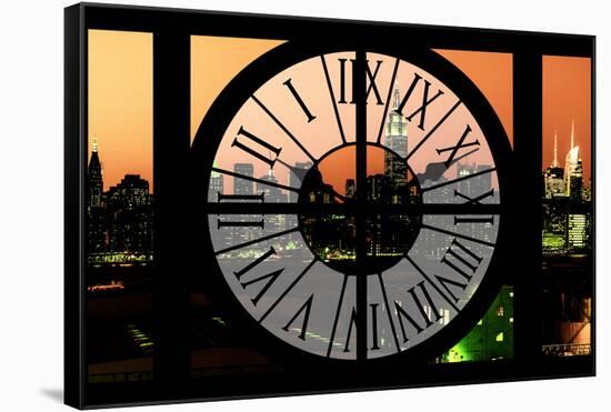 Giant Clock Window - View on the New York Skyline at Dusk III-Philippe Hugonnard-Framed Stretched Canvas