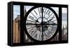 Giant Clock Window - View on the New York Skyscrapers-Philippe Hugonnard-Framed Stretched Canvas