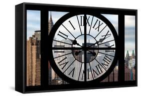 Giant Clock Window - View on the New York Skyscrapers-Philippe Hugonnard-Framed Stretched Canvas