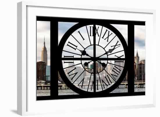 Giant Clock Window - View on the New York with Empire State Building-Philippe Hugonnard-Framed Photographic Print