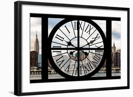 Giant Clock Window - View on the New York with Empire State Building-Philippe Hugonnard-Framed Photographic Print