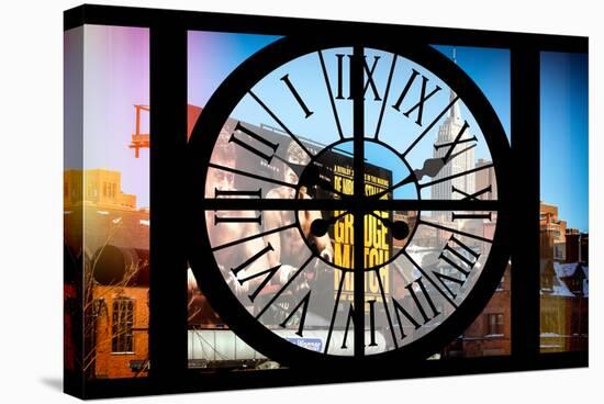 Giant Clock Window - View on the New York with the Empire State Building in Winter II-Philippe Hugonnard-Stretched Canvas