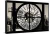 Giant Clock Window - View on the New York with the Empire State Building in Winter III-Philippe Hugonnard-Framed Stretched Canvas