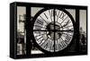 Giant Clock Window - View on the New York with the Empire State Building in Winter III-Philippe Hugonnard-Framed Stretched Canvas