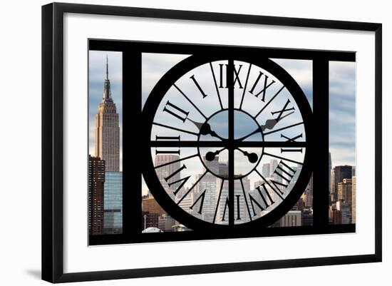 Giant Clock Window - View on the New York with the Empire State Building-Philippe Hugonnard-Framed Photographic Print