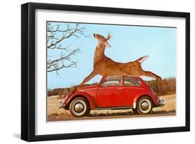 Giant Deer Tied on Volkswagen-null-Framed Art Print