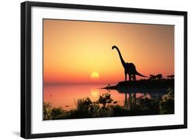 Giant Dinosaur in the Background of the Colorful Sky.-iurii-Framed Art Print