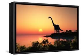 Giant Dinosaur in the Background of the Colorful Sky.-iurii-Framed Stretched Canvas