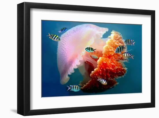 Giant Jellyfish Underwater-null-Framed Art Print