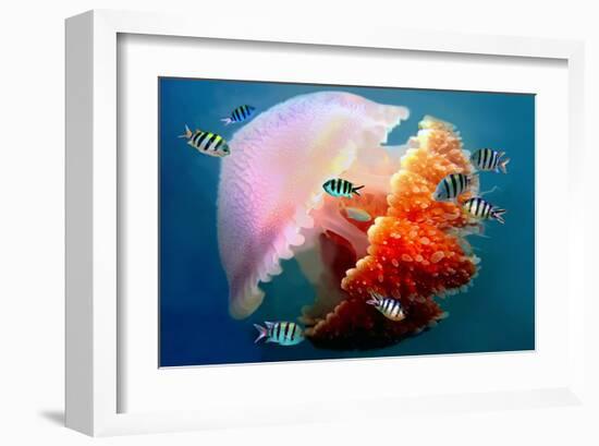 Giant Jellyfish Underwater-null-Framed Art Print