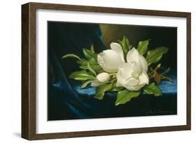 Giant Magnolias on a Blue Velvet Cloth, by Martin Johnson Heade, 1890, American oil painting.-Martin Johnson Heade-Framed Art Print