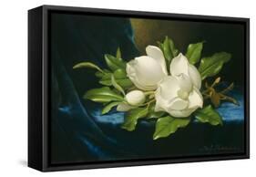 Giant Magnolias on a Blue Velvet Cloth, by Martin Johnson Heade, 1890, American oil painting.-Martin Johnson Heade-Framed Stretched Canvas