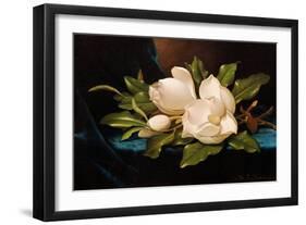 Giant Magnolias on Blue Cloth-Martin Johnson Heade-Framed Giclee Print