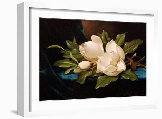 Giant Magnolias on Blue Cloth-Martin Johnson Heade-Framed Giclee Print