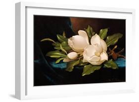 Giant Magnolias on Blue Cloth-Martin Johnson Heade-Framed Giclee Print