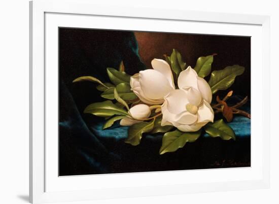 Giant Magnolias on Blue Cloth-Martin Johnson Heade-Framed Giclee Print