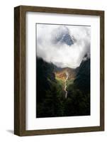 Giant mountain emerging through the clouds in the Himalayas, Nepal on the way to Everest Base Camp-David Chang-Framed Photographic Print