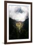 Giant mountain emerging through the clouds in the Himalayas, Nepal on the way to Everest Base Camp-David Chang-Framed Photographic Print