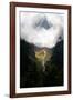 Giant mountain emerging through the clouds in the Himalayas, Nepal on the way to Everest Base Camp-David Chang-Framed Photographic Print
