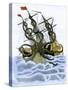Giant Octopus Attacking a Sailing-Ship-null-Stretched Canvas
