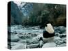 Giant Panda Eating Bamboo by the River, Wolong Panda Reserve, Sichuan, China-Keren Su-Stretched Canvas