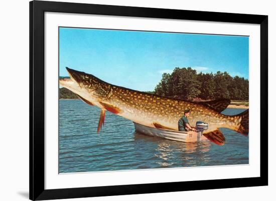 Giant Pike in Boat-null-Framed Premium Giclee Print