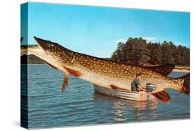 Giant Pike in Boat-null-Stretched Canvas