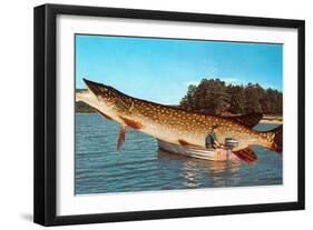 Giant Pike in Boat-null-Framed Art Print