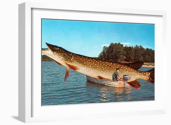 Giant Pike in Boat-null-Framed Art Print