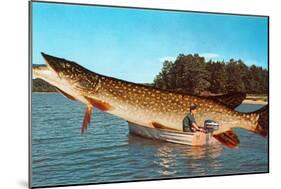 Giant Pike in Boat-null-Mounted Art Print