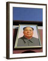 Giant Portrait of Mao Tzedong on the Heavenly Gate to the Forbidden City, Beijing, China-Angelo Cavalli-Framed Photographic Print