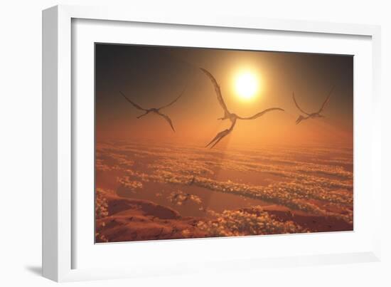 Giant Quetzalcoatlus Pterosaurs Flying Above the Clouds-Stocktrek Images-Framed Art Print