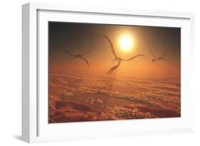 Giant Quetzalcoatlus Pterosaurs Flying Above the Clouds-Stocktrek Images-Framed Art Print