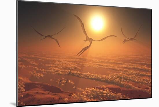 Giant Quetzalcoatlus Pterosaurs Flying Above the Clouds-Stocktrek Images-Mounted Art Print